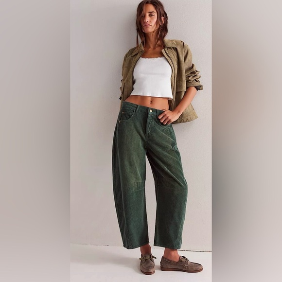We The Free Pants - FREE PEOPLE WE THE FREE GOOD LUCK MID-RISE CORD BARREL JEANS - CYPRESS nwt sz 27